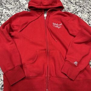 VINTAGE WABASH COLLEGE HOODED ZIP SWEATSHIRT HOODIE RED WITH WHITE LETTERING L